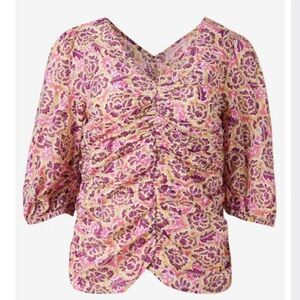 Banjanan Floral Ruched Women's Top - Pink and Yellow NWT